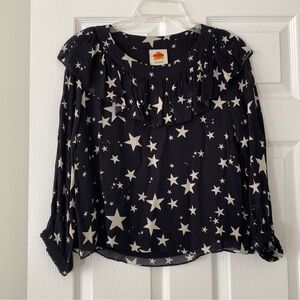 FARM Rio Size Large Blouse Shirt Black White Stars EUC